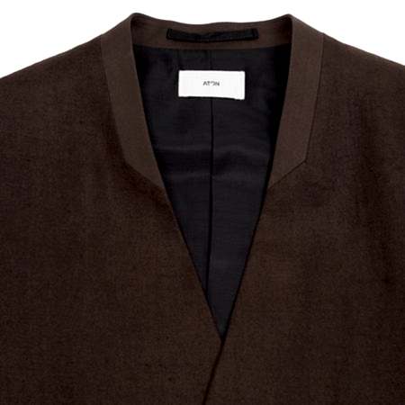 Aton Hemp Suede Tuxedo Collar Long Coat in Brown