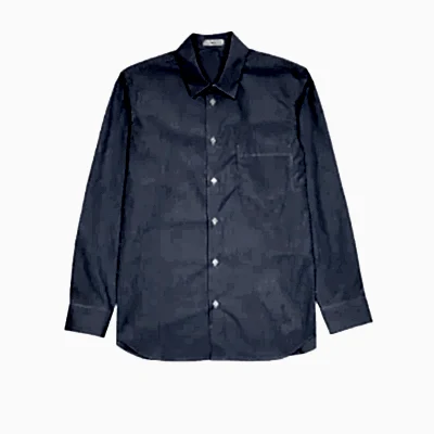 Aton Giza Stripe Standard Shirt in Navy 1