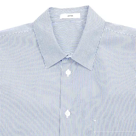 Aton Giza Stripe Standard Shirt in Navy 1