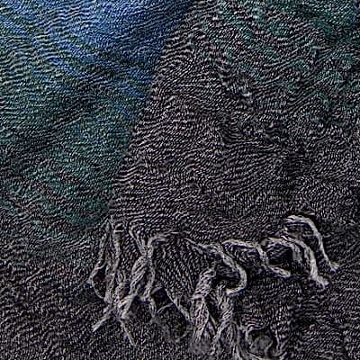 Begg & Co Washed Staffa Arizona Cashmere / Silk Scarf in Dark Teal Rust