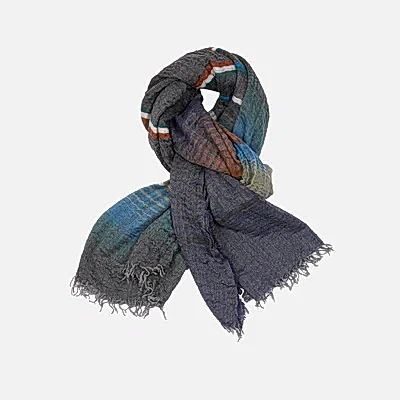 Begg & Co Washed Staffa Arizona Cashmere / Silk Scarf in Dark Teal Rust