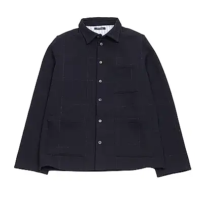 Bergfabel Wool Worker Shirt in Navy Brown Check