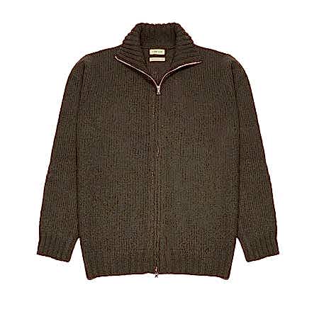 De Bonne Facture Boucle Wool Zipped Sweater in Khaki