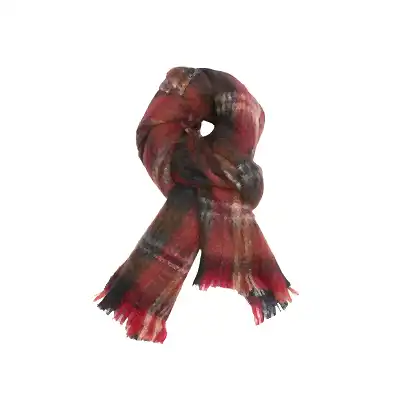 De Bonne Facture University Giant Scarf in Red and Brown Tartan 1