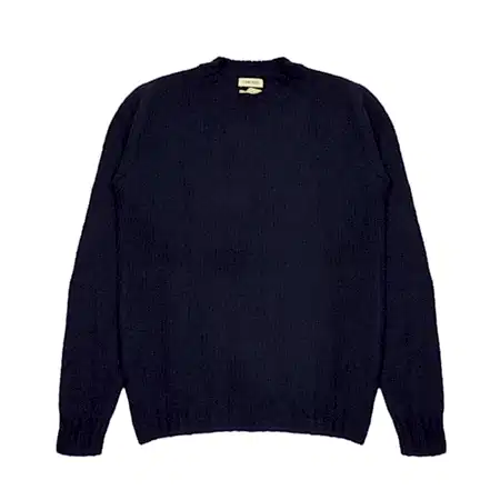 De Bonne Facture Boucle Wool Crew Neck Sweater in Navy 1