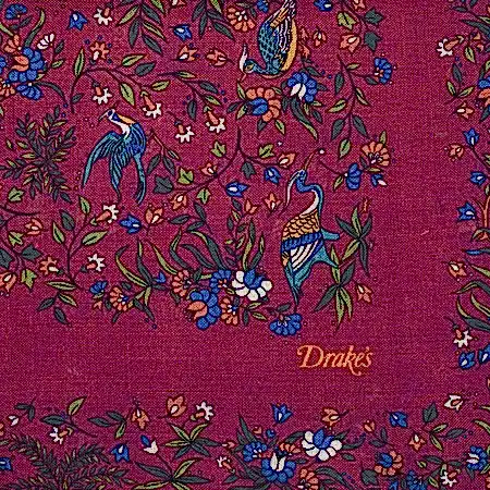 Drake's Magenta Birds of Paradise Print Wool-Silk Scarf