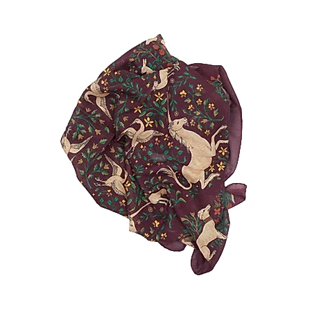 Drake's Burgundy Unicorn Print Wool-Silk Square Scarf