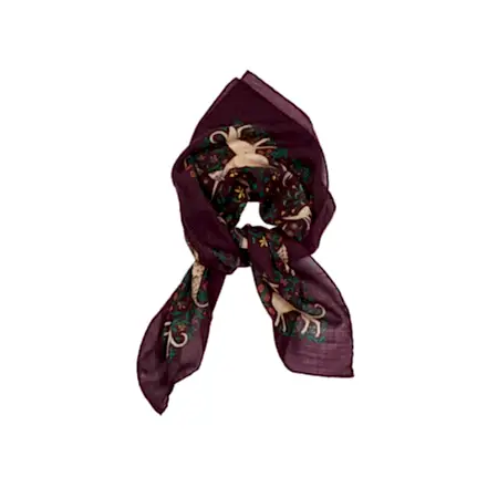 Drake's Burgundy Unicorn Print Wool-Silk Square Scarf