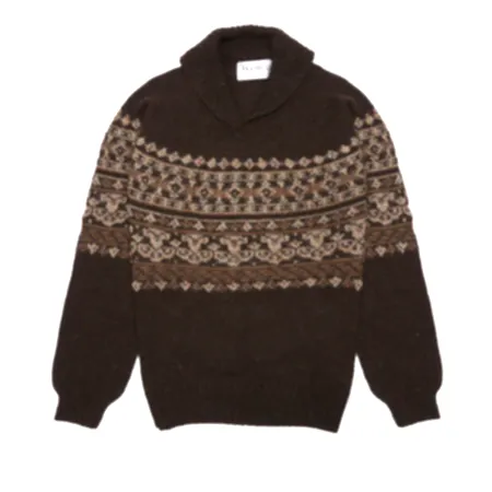 Men's Fair Isle Shawl Collar Sweater in Black 1