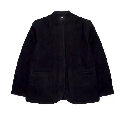 Maison De Soil Wool/Cotton Stand Collar Fly Front Jacket in Dark Navy