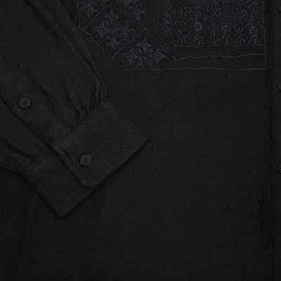 Maison De Soil Wool Banded Collar Embroidered Shirt In Black