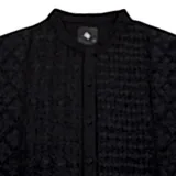 Maison De Soil Wool Banded Collar Embroidered Shirt In Black