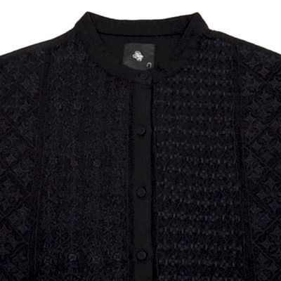 Maison De Soil Wool Banded Collar Embroidered Shirt In Black