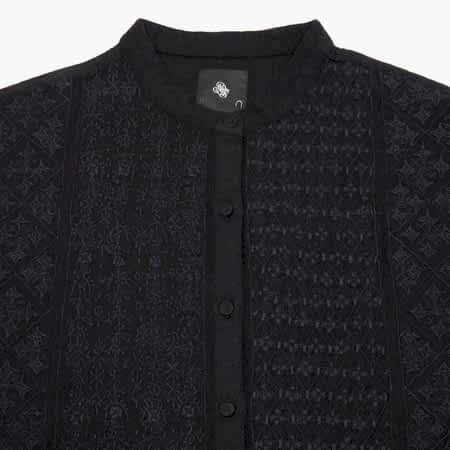 Maison De Soil Wool Banded Collar Embroidered Shirt In Black