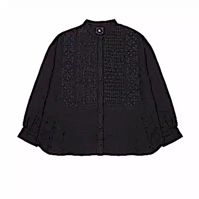 Maison De Soil Wool Banded Collar Embroidered Shirt In Black