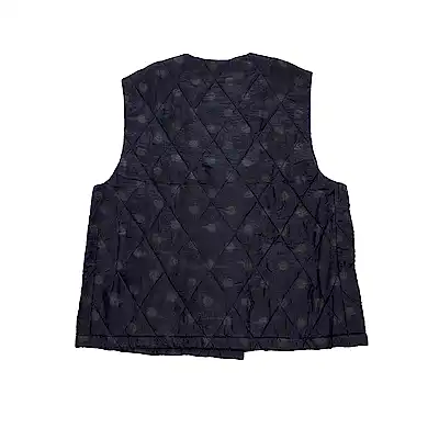 Maison De Soil Silk No Collar Double Vest in Dark Navy and Charcoal Grey Dot Print