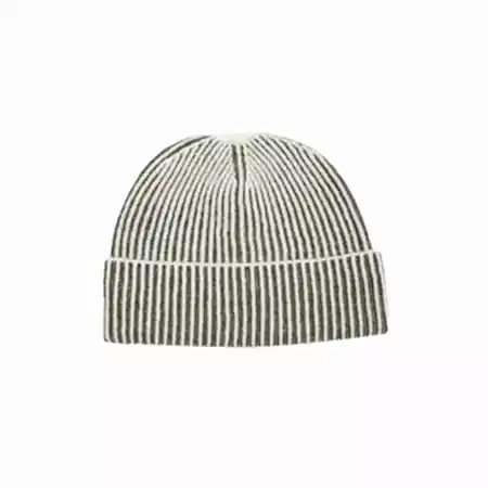 Oats & Rice Cashmere Ribbed Beanie in Green