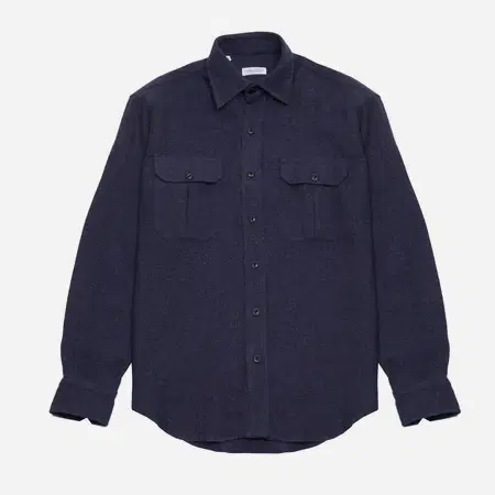 Salvatore Piccolo Linen Wool Shirt in Navy