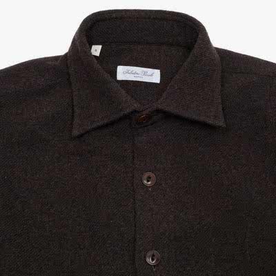 Salvatore Piccolo Virgin Wool Work Shirt in Brown