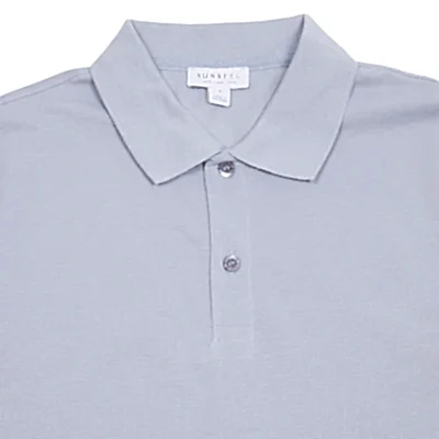 Sunspel Piqué Polo Shirt in Smoke Blue 2