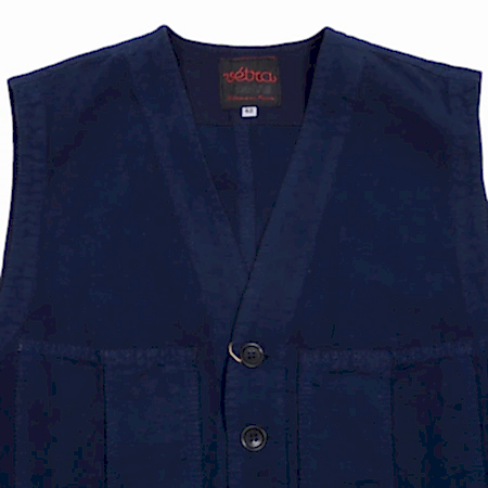 Workwear vest in cotton and linen blend hopsack. 56% Cotton / 44% Linen. Made in France.