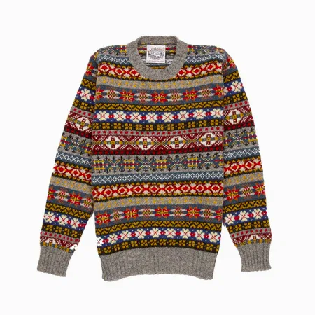 Jamieson's Crew-neck Fair Isle Jumper in Grey