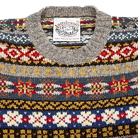 Jamieson's Crew-neck Fair Isle Jumper in Grey